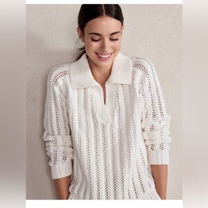 Haven Well Within Open Stitch Johnny Collar Sweater cream color size small